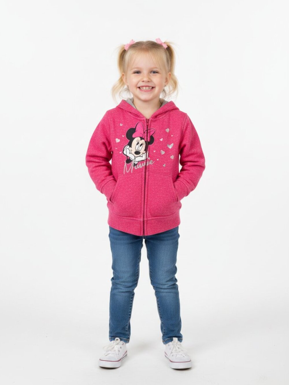 DISNEY Pink & Grey Hoodie with Minnie and Hearts Appliques - 5